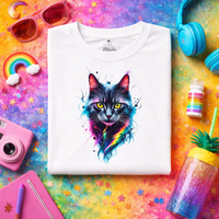 Load image into Gallery viewer, Vibrant Neon Cat Art T-Shirt | Graphic Tee for Cat Lovers